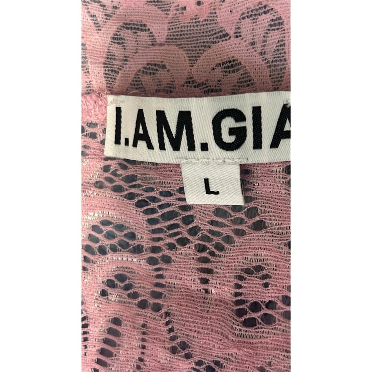 I.AM.GIA Lace Bell Sleeve Asymmetrical Mini Dress Women L Pink Excellent Sheer