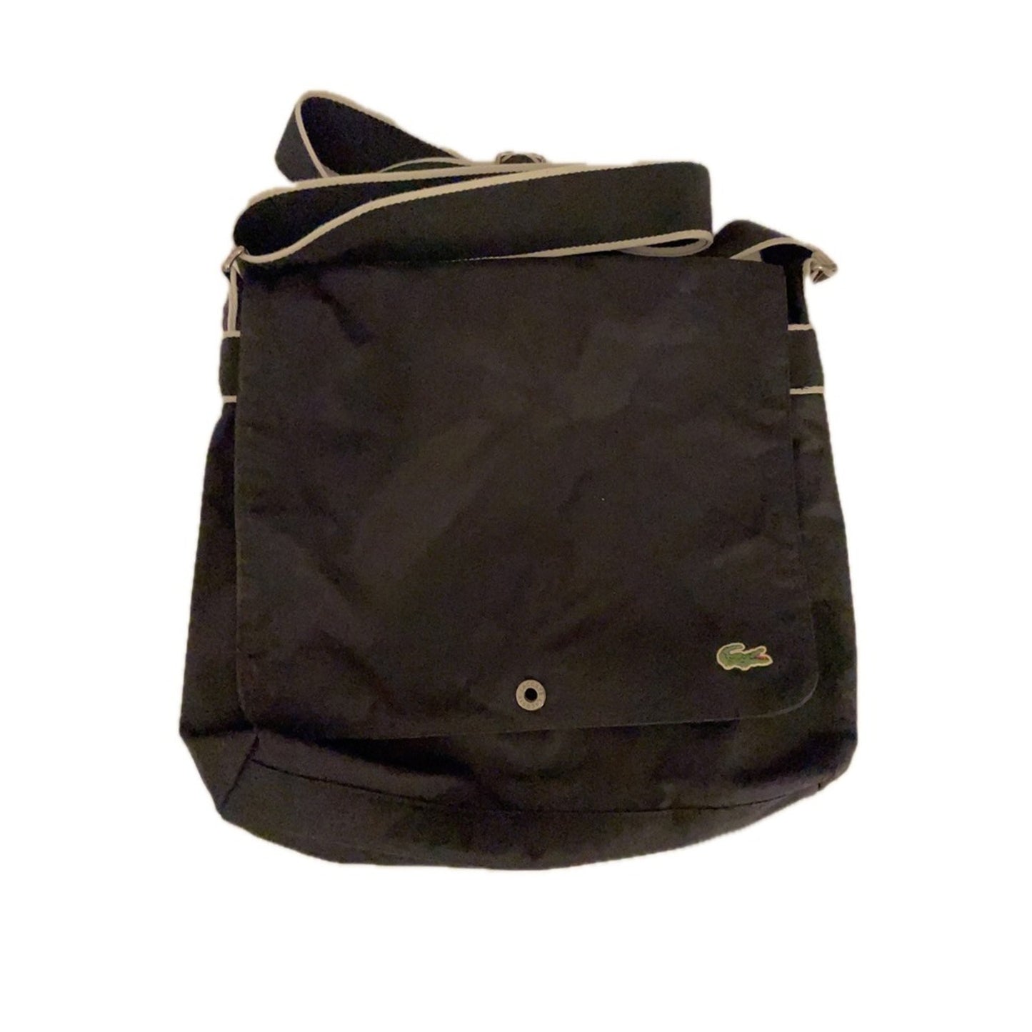Lacoste Messenger Bag Black Nylon Crossbody Adjustable Strap Logo Patch