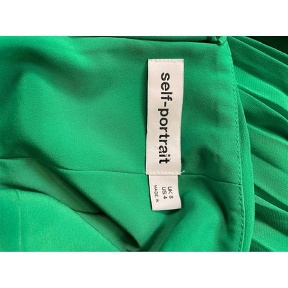 Self-Portrait Green Pleated Midi Dress | Lace Trim | Size US 4