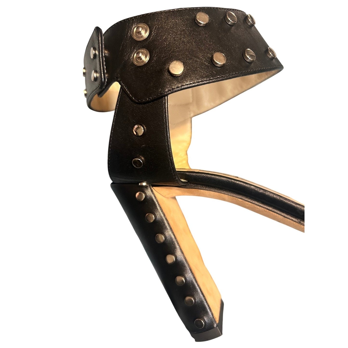 Jimmy Choo Studded Leather Block Heel Sandals Womens 40 Black Silver Studs Good