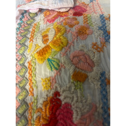 Johnny Was Embroidered Tunic Women Size S Pink Boho Floral Sharkbite Hem