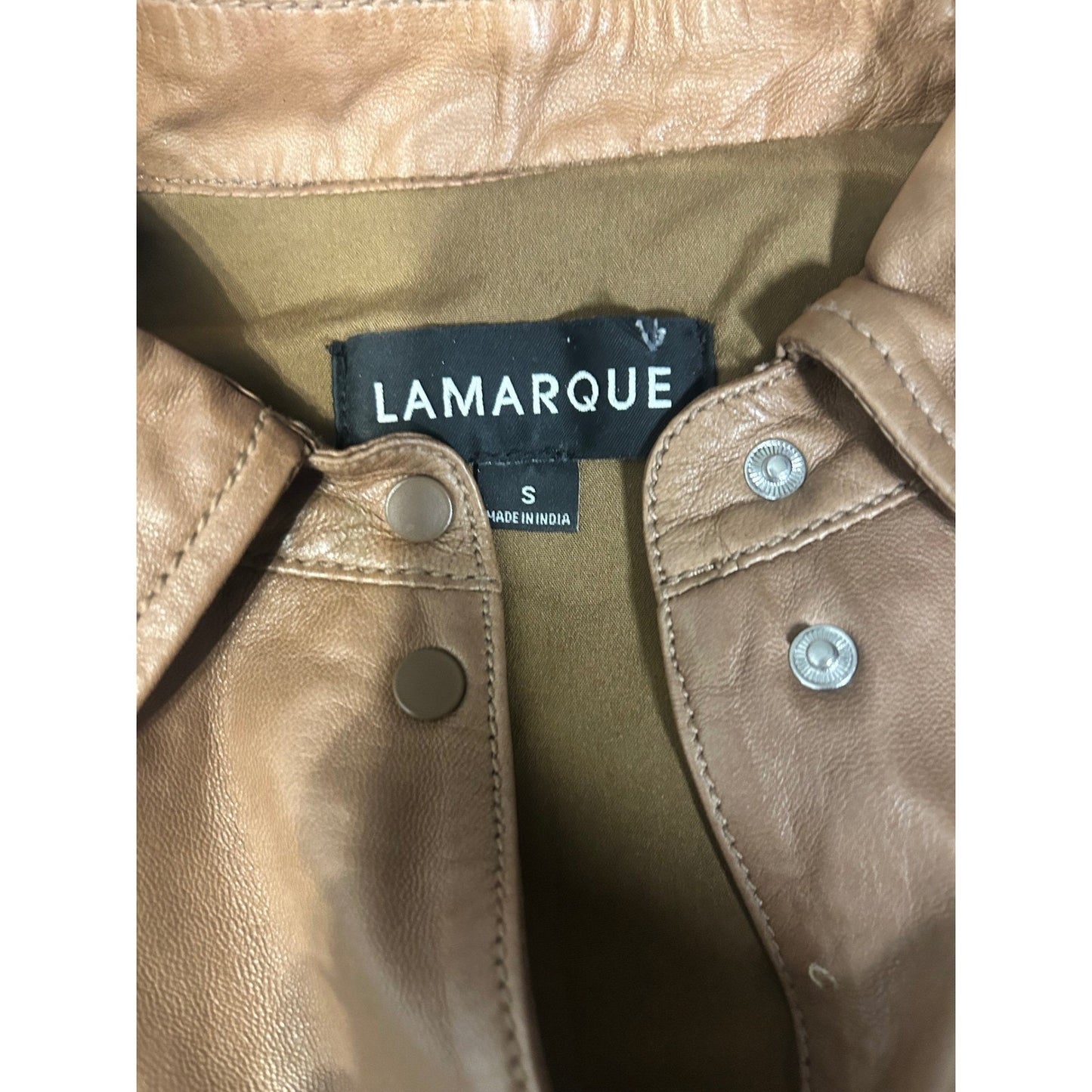 LAMARQUE Womens Cropped Leather Shacket Camel Tan Snap Front Jacket Small