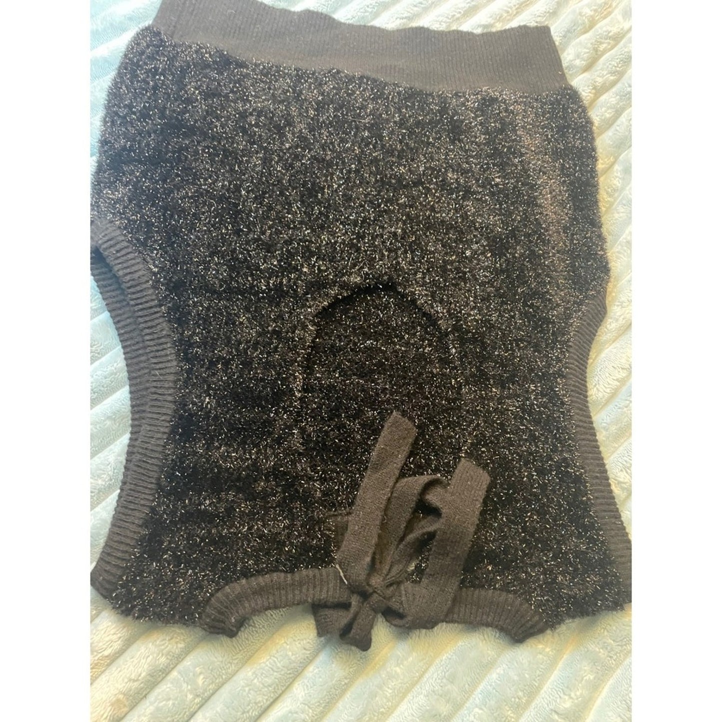 Sparkly Black Knit Sweater Vest Womens XL Metallic Sparkle Glitter Shimmer