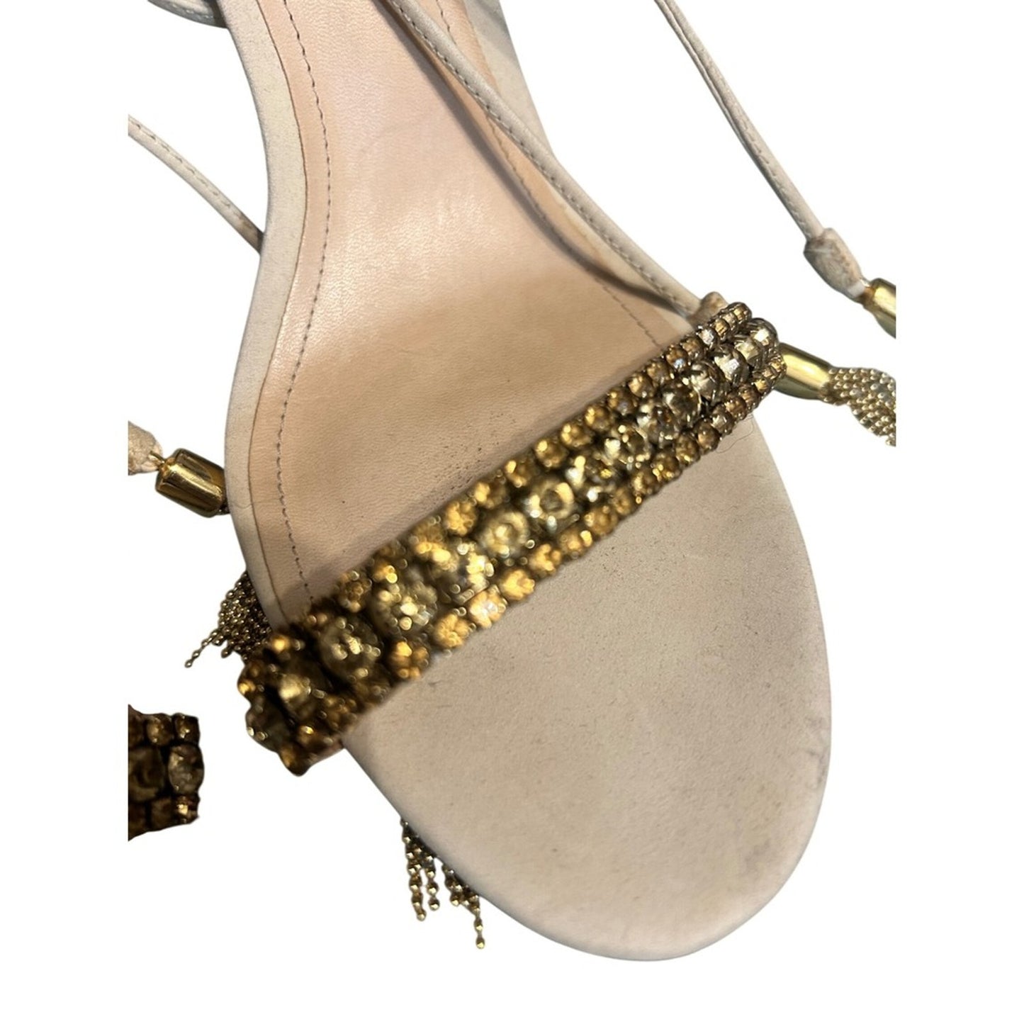 Schutz Bellin Sandals Women 10 Eggshell White Good Crystal Lace Up Flare Heel