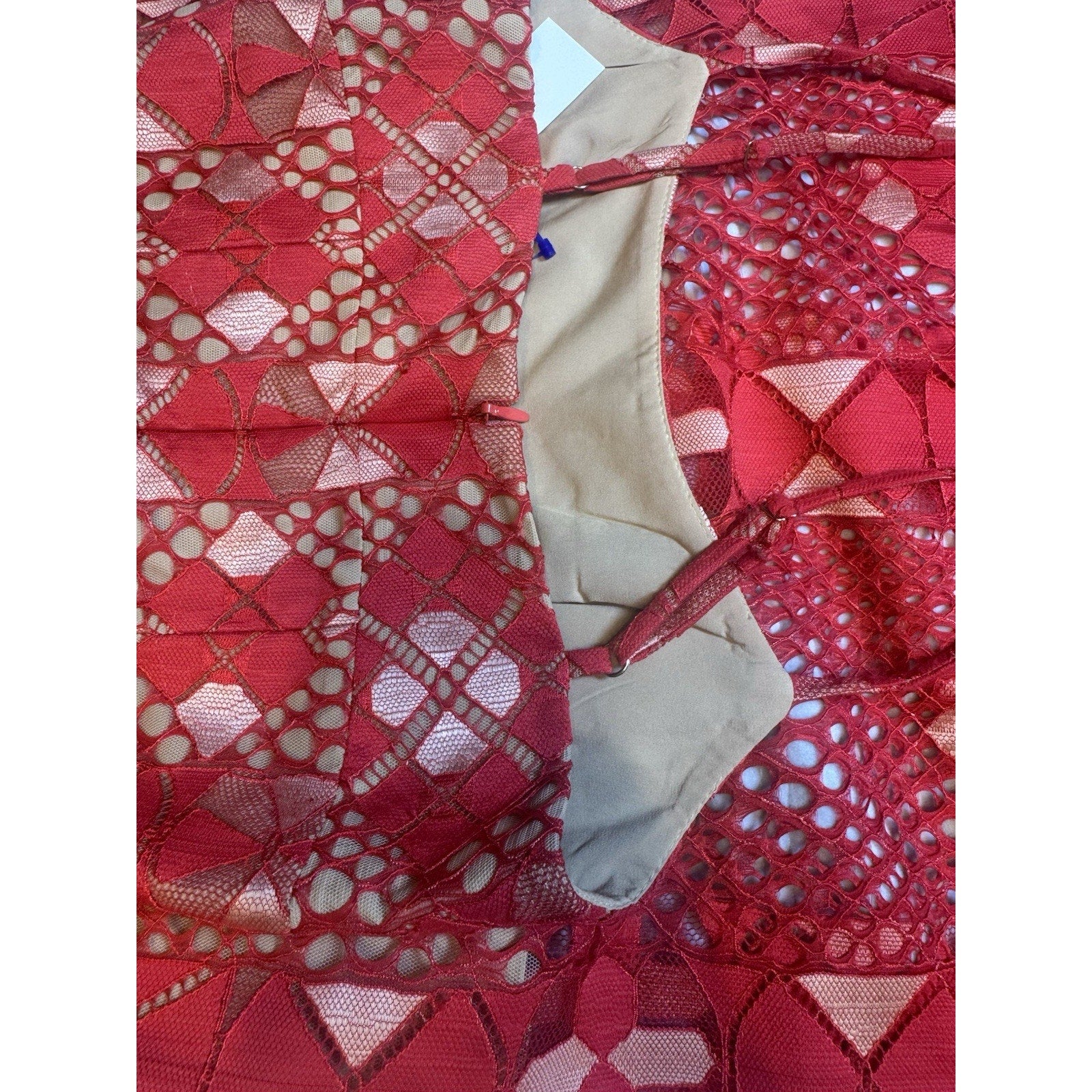 BCBGMAXAZRIA Red Lace Midi Dress Size 0 Cocktail Party Wedding Guest
