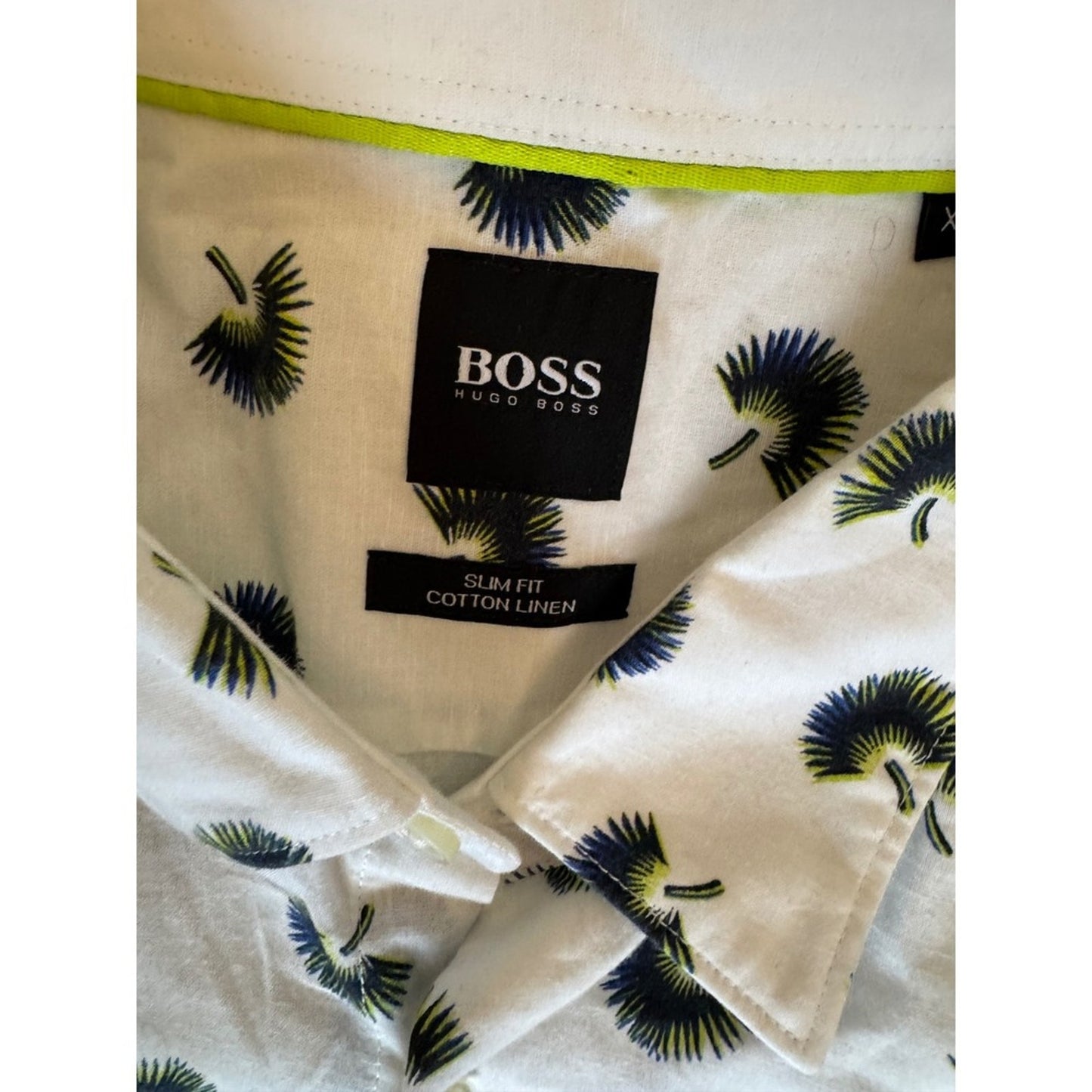 Hugo Boss Slim Fit Men's White Cotton Linen Short Sleeve Button Up Shirt XXL