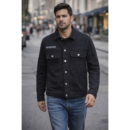 Pangaia Denim Jacket Black Button Front Utility Style Medium
