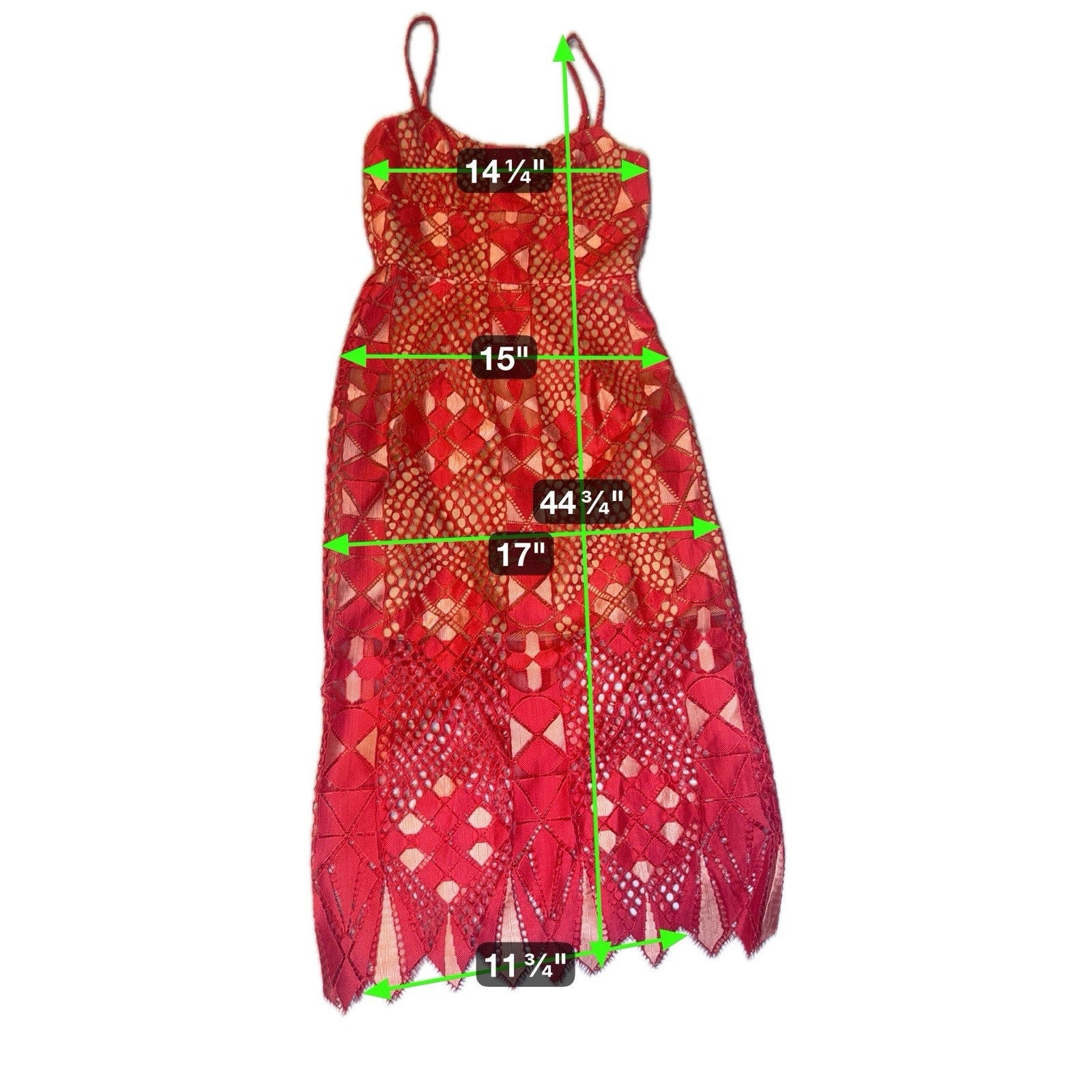 BCBGMAXAZRIA Red Lace Midi Dress Size 0 Cocktail Party Wedding Guest