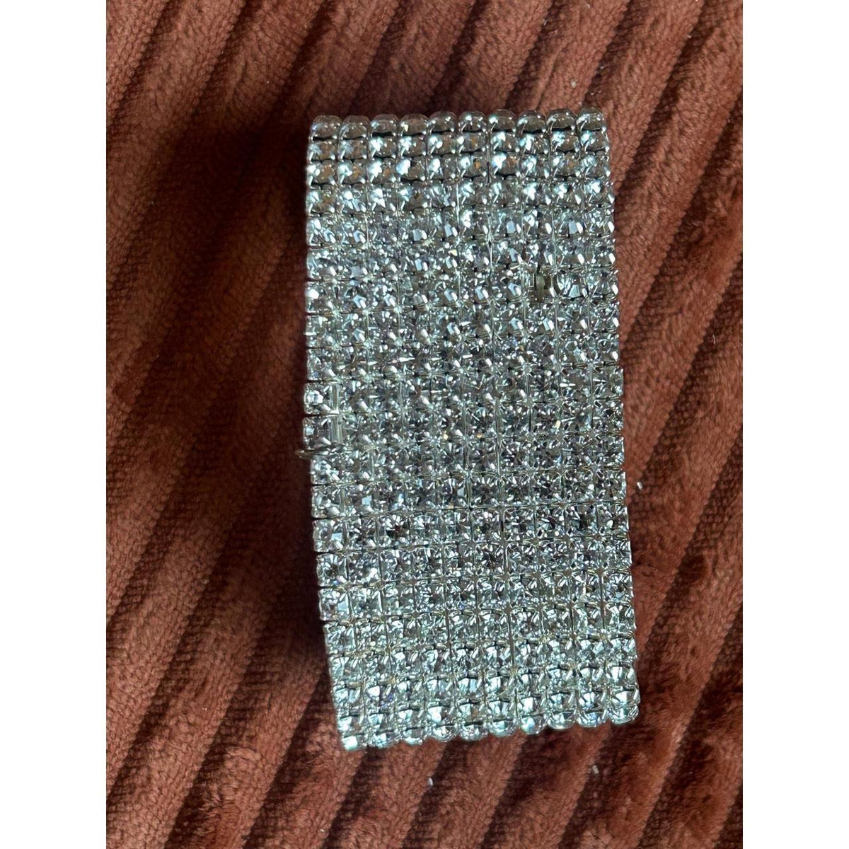 Weiss & Co Silver-Tone 9-Row Crystal Stretch Cuff Bracelet