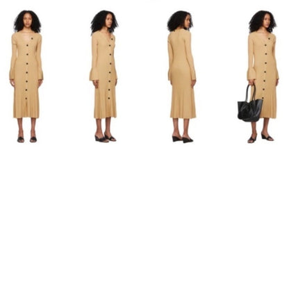 Proenza Schouler Ribbed Knit Long Sleeve Maxi Cardigan Dress Mustard Yellow S