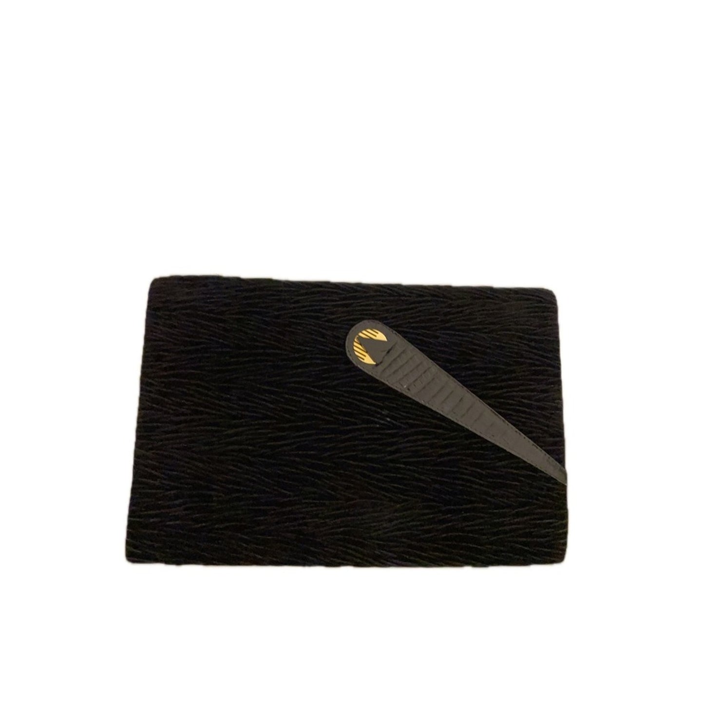 Vintage Black Velvet Clutch Handbag Chain Strap Textured Exterior