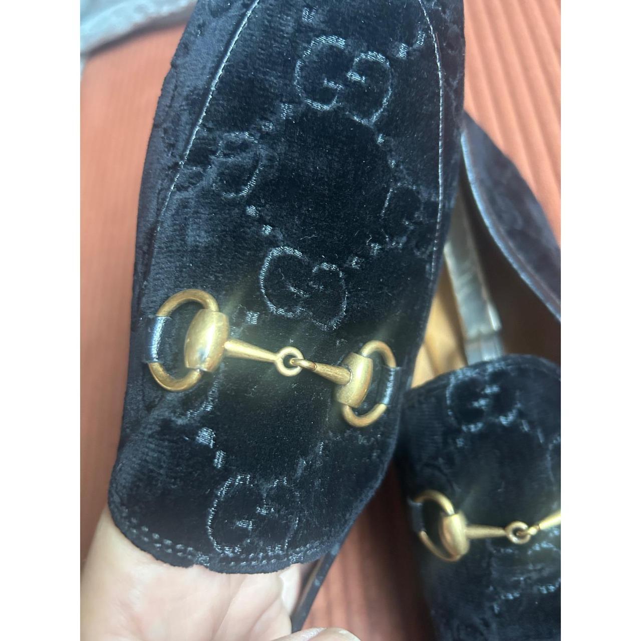 Gucci Jordaan Horsebit Loafers Black GG Monogram Velvet 430088 Mens 8