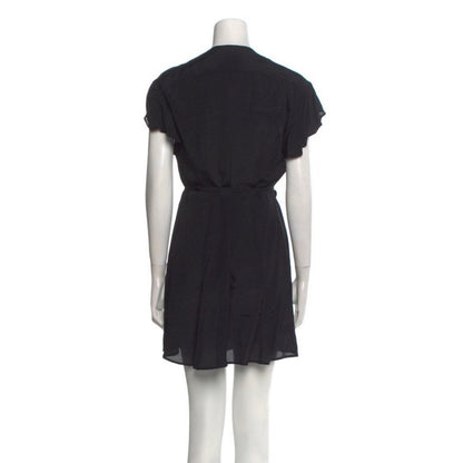 Reformation Black Short Sleeve Wrap Dress Tie Waist Mini