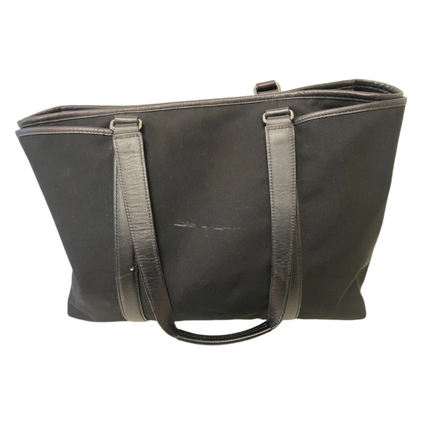 Coach Black Nylon Leather Trim Tote Bag Classic Style Zipper Top