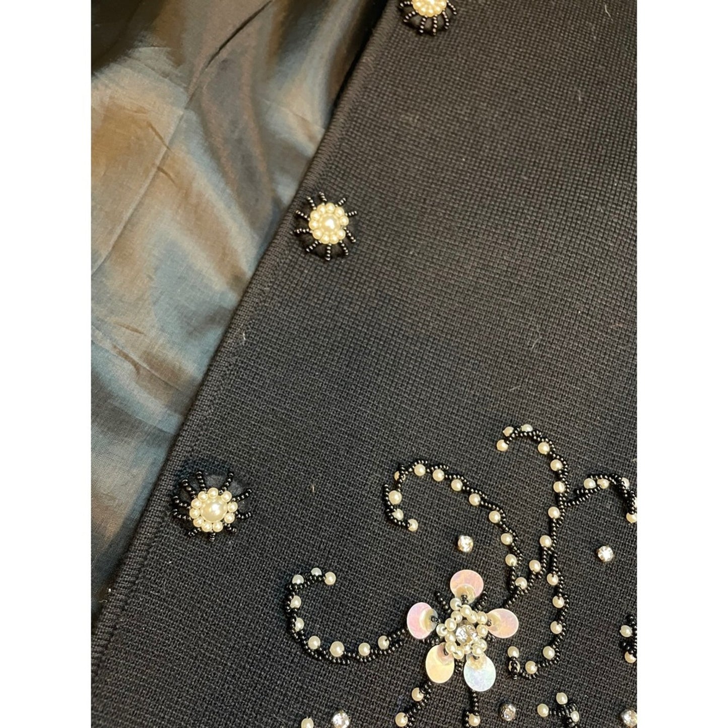 Sears Hong Kong Beaded Flower Embellished Black Wool Jacket Size Medium
