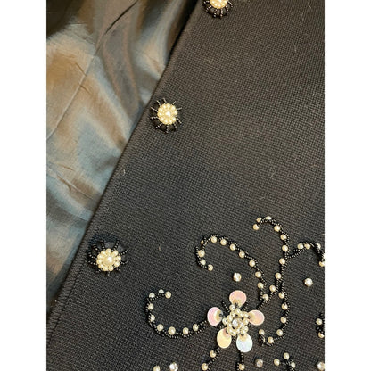 Sears Hong Kong Beaded Flower Embellished Black Wool Jacket Size Medium