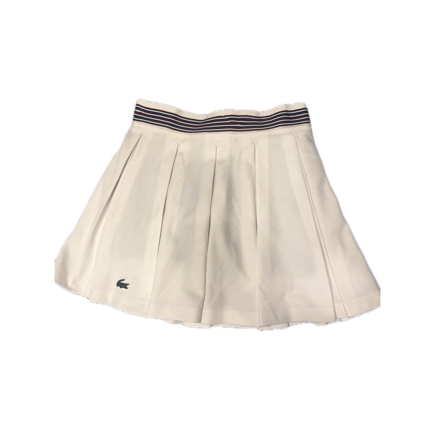 Lacoste Sport White Pleated Tennis Skirt Striped Waistband Women