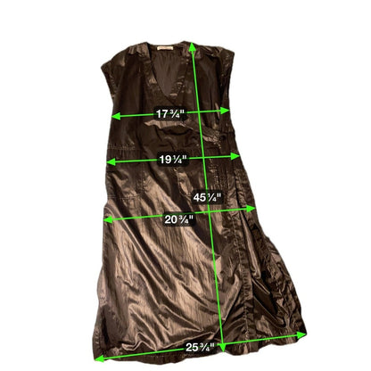 Rodebjer Shiny Bronze Wrap Midi Dress Sleeveless V Neck Pockets size M