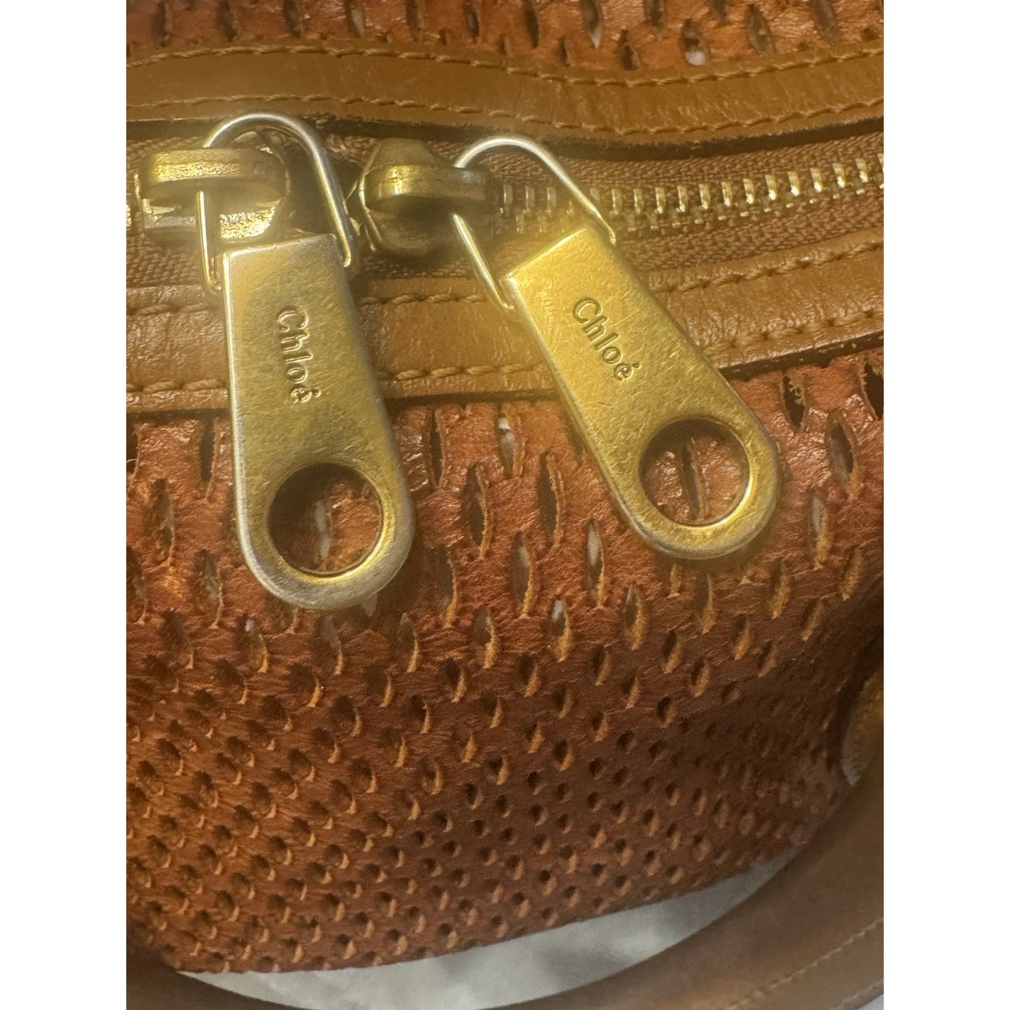 Chloé Brown Leather Perforated Satchel Tote Bag