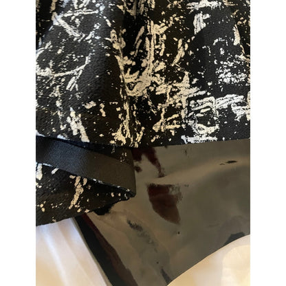 CHANEL Black & Gray Abstract Print V-Neck Cap Sleeve Belted Flare Dress size 36