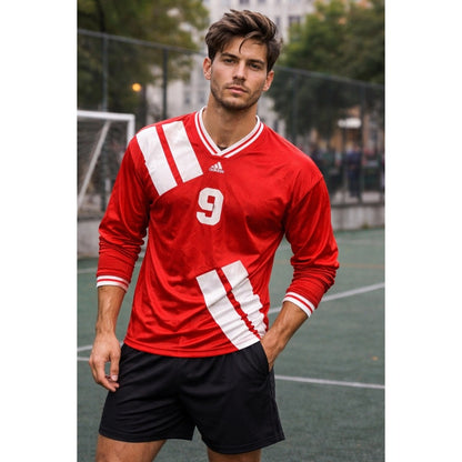 Adidas Equipment Red Long Sleeve Soccer Jersey 9 Retro Sportswear XL