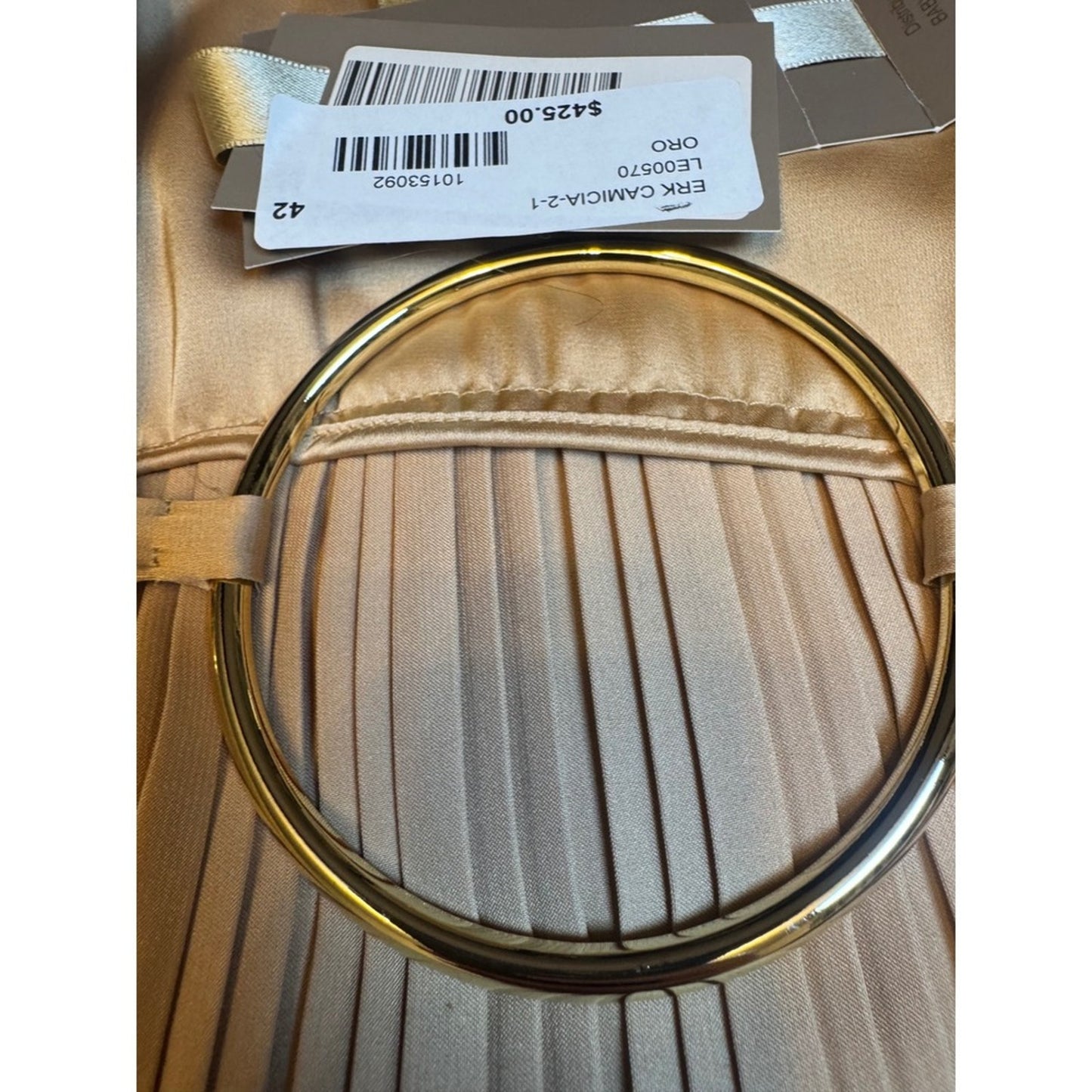 Eureka Gold Pleated Ring Detail Top – NWT – Size 42 – Retail $495