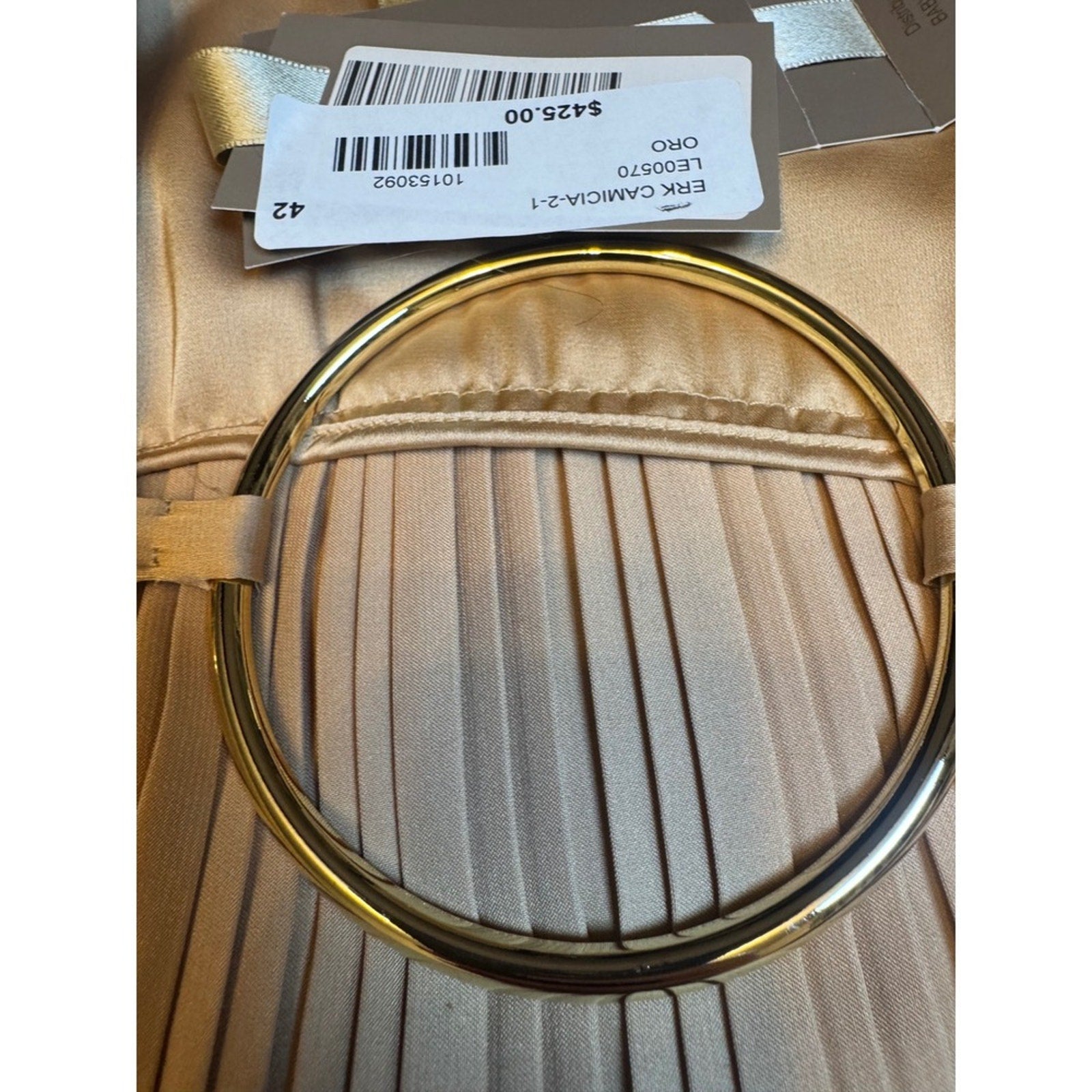 Eureka Gold Pleated Ring Detail Top – NWT – Size 42 – Retail $495