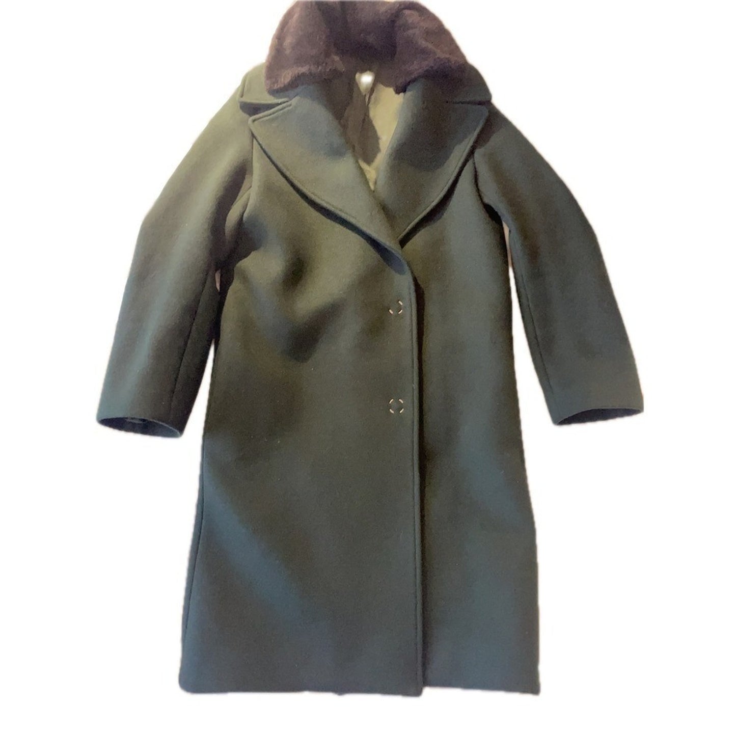 Acne Studios Dark Green Wool Blend Coat Fur Collar Button Front Size 36/4-6