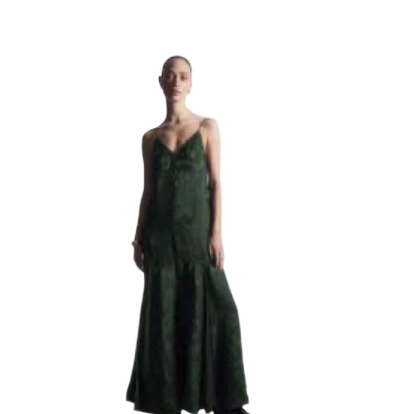 COS Paisley Print V Neck Midi Olive Green Sleeveless A Line Size 38 size S