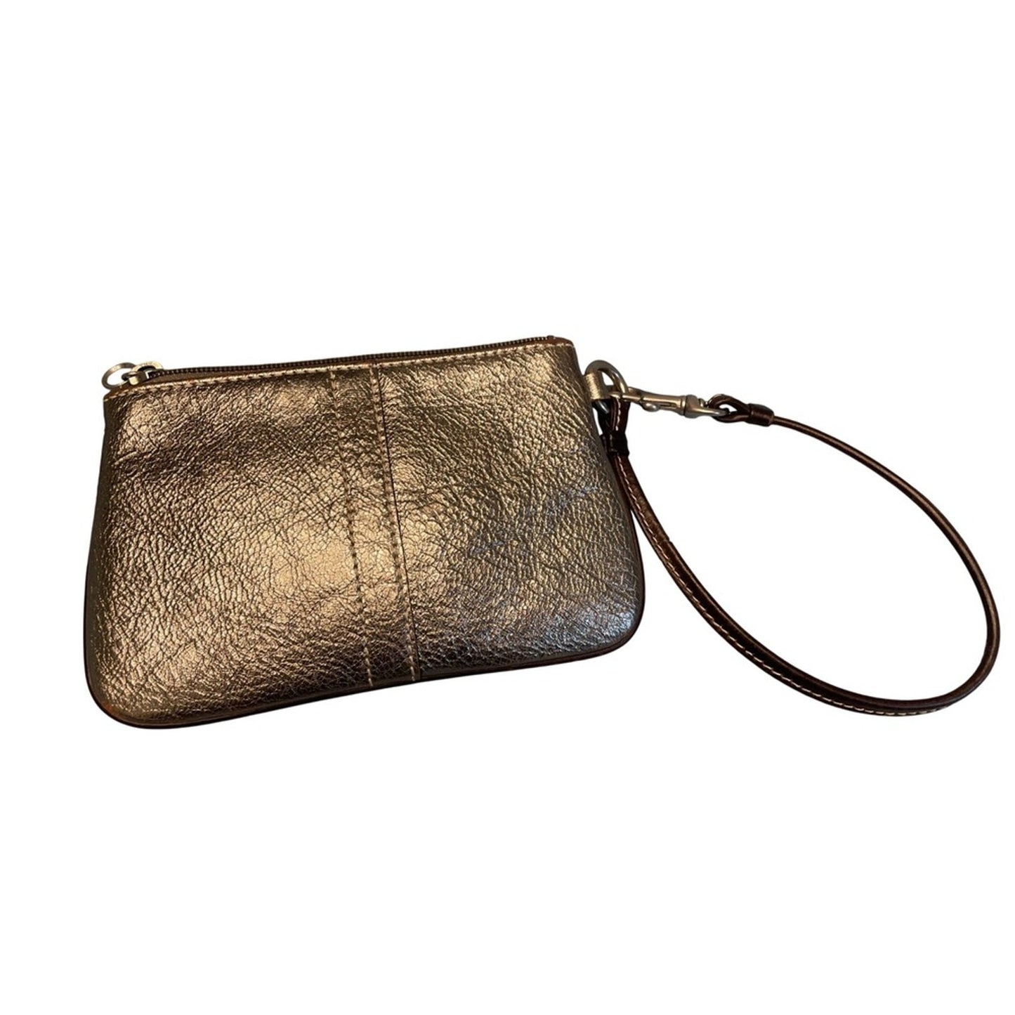 Coach Metallic Bronze Leather Wristlet Clutch Pouch Bag