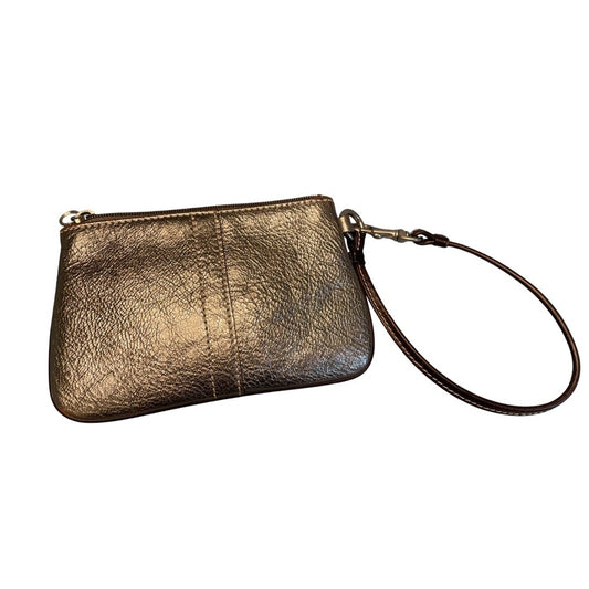 Coach Metallic Bronze Leather Wristlet Clutch Pouch Bag