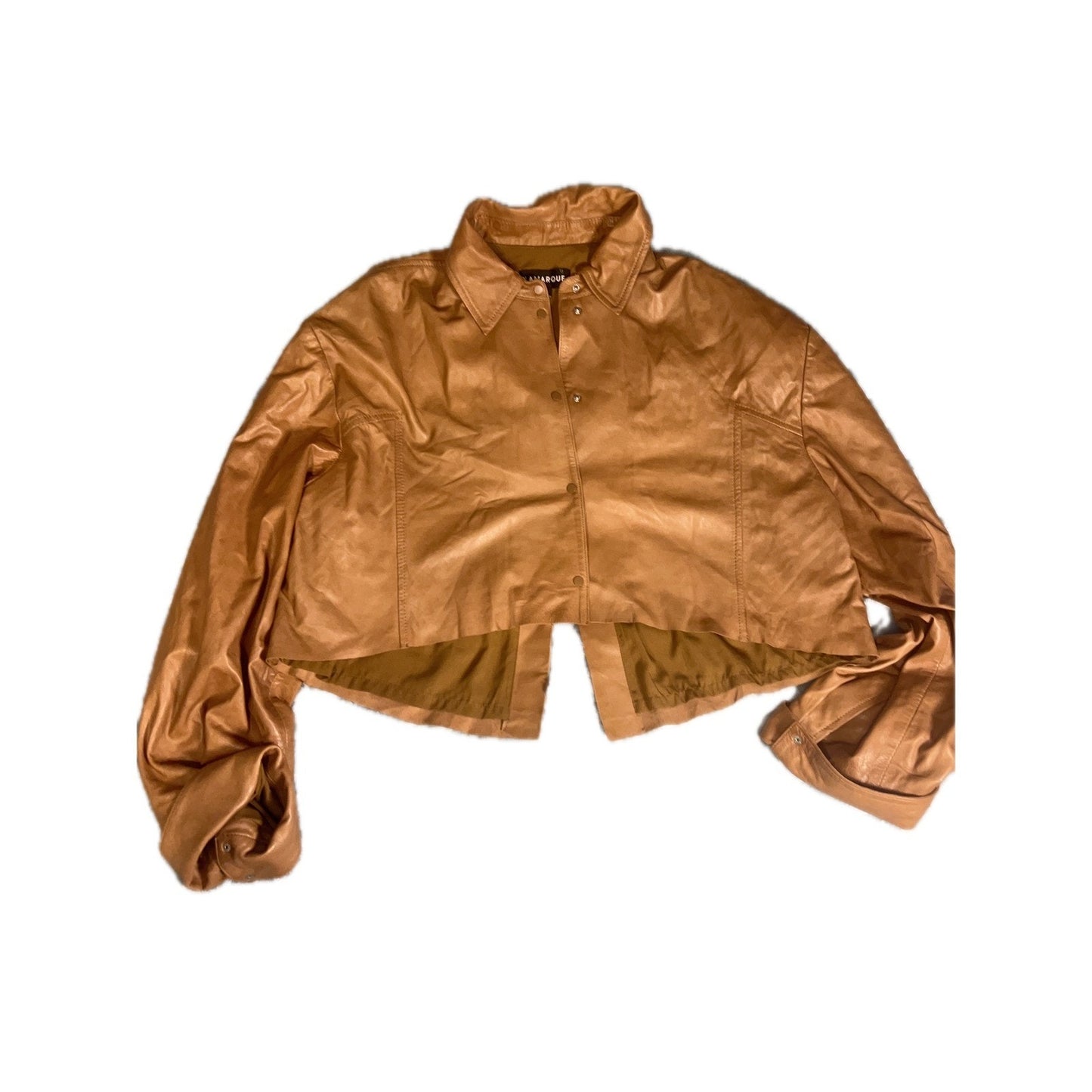 LAMARQUE Womens Cropped Leather Shacket Camel Tan Snap Front Jacket Small