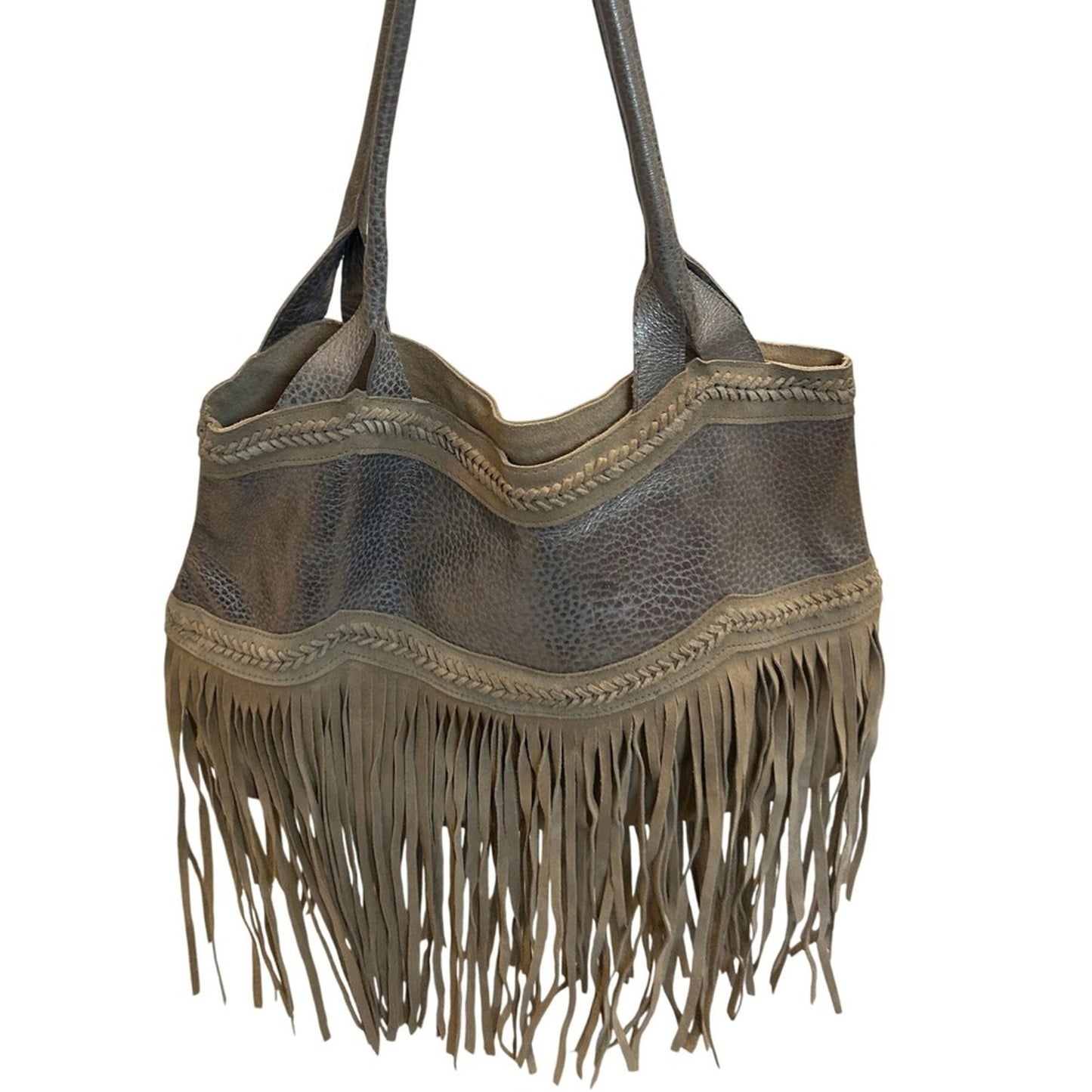 Sabrina Tach Festival Fringe Boho Metallic Leather Shoulder bag tote