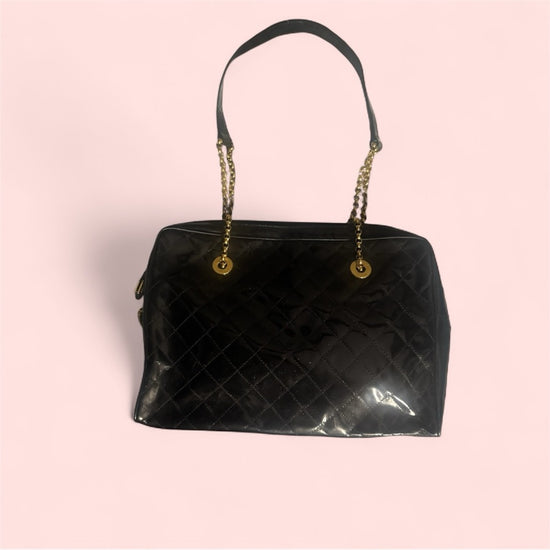 Escada Black Glossy Shoulder Bag with Gold Accents