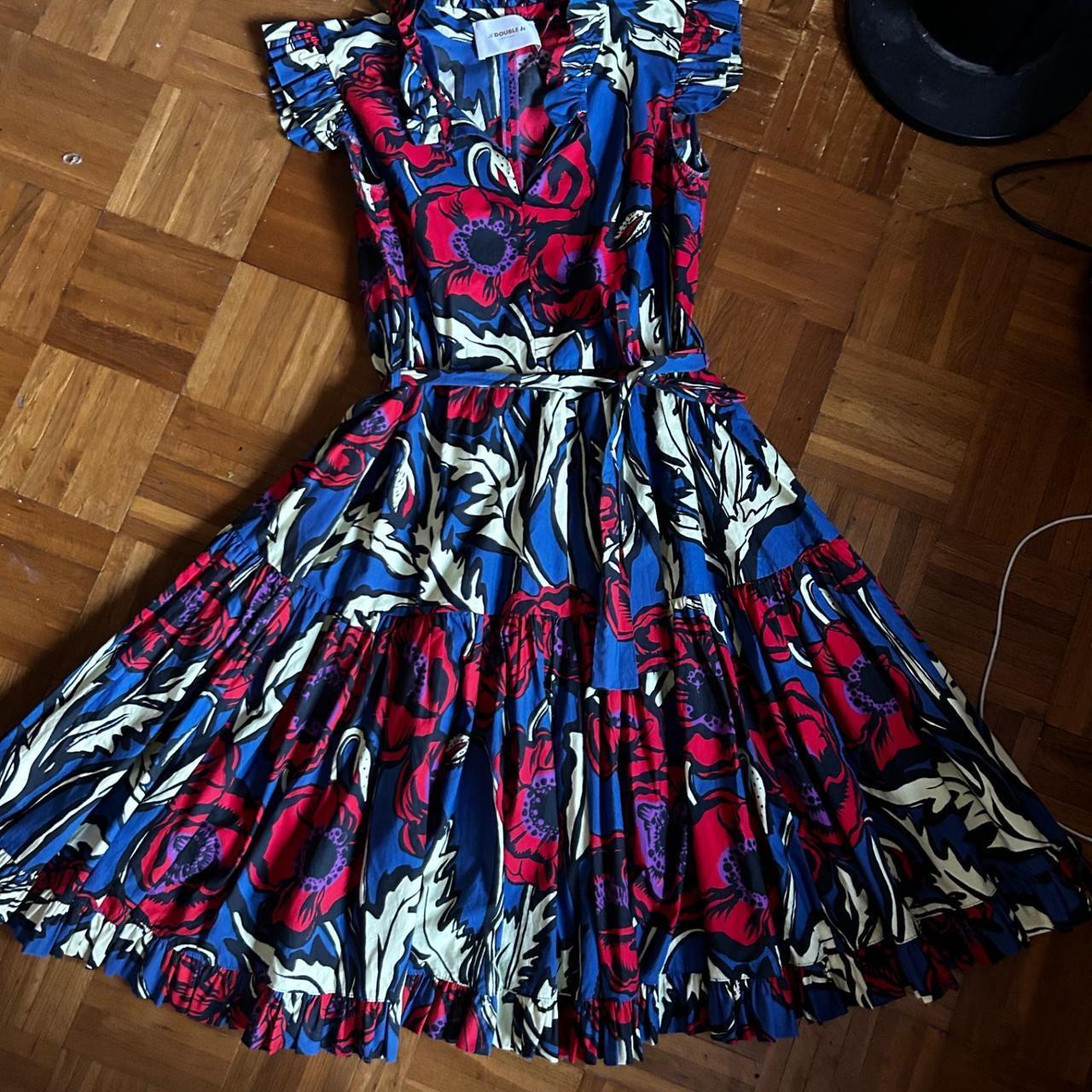 La DoubleJ Floral Women's Size S Blue Excellent Tiered Ruffle Midi Dress