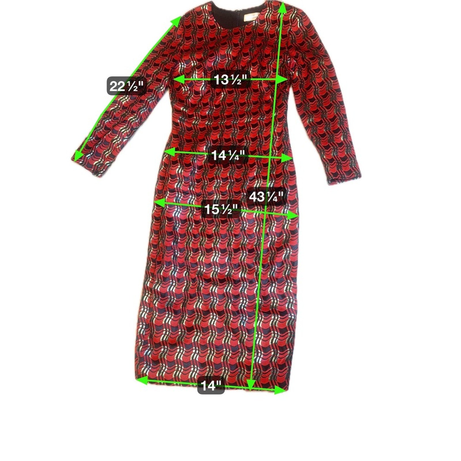 DVF Metallic Red Black Bodycon Dress Size 6