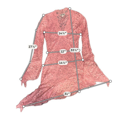 I.AM.GIA Lace Bell Sleeve Asymmetrical Mini Dress Women L Pink Excellent Sheer