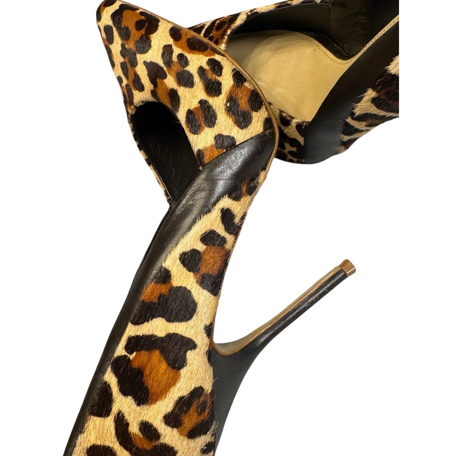 Buffalo London Leopard Print Hair Calf Pointed Stiletto Heels Size 8/38