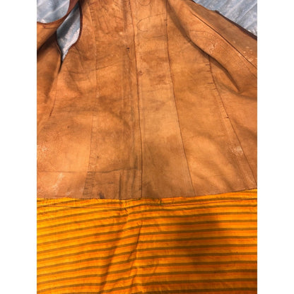 Vintage Leather Longline Vest Women S Brown Embroidered Boho Tribal Zip Good