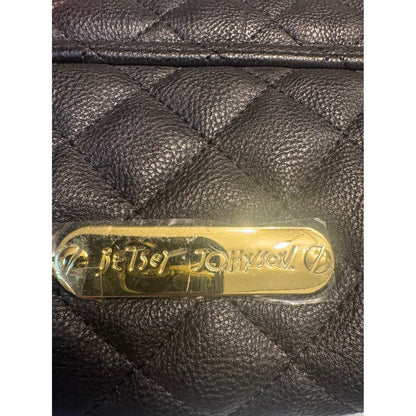 Betsey Johnson Black Quilted Belt Bag with Floral Detail Studded Strap NWT