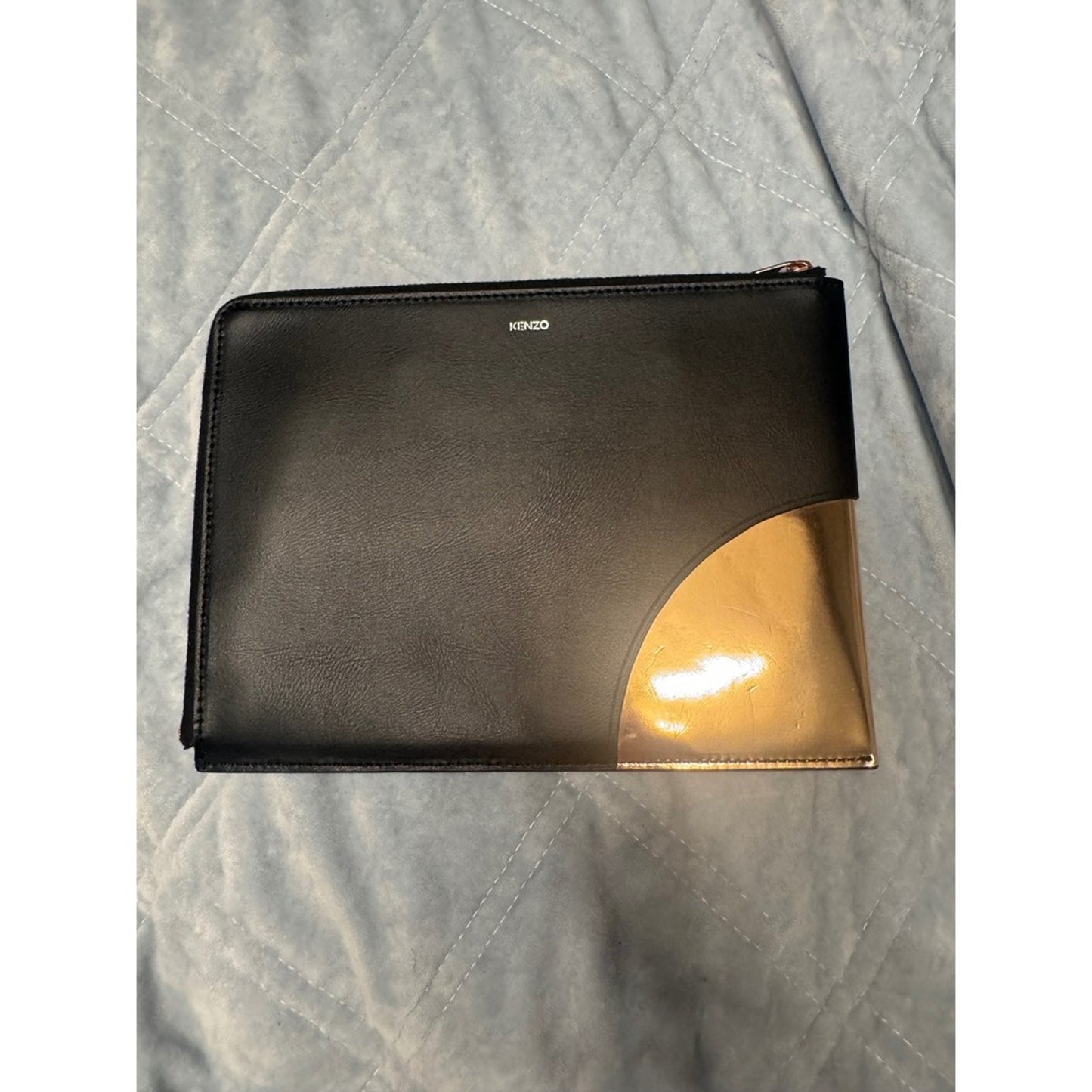 KENZO Clutch Black & Gold Leather Geometric Accents Evening Bag