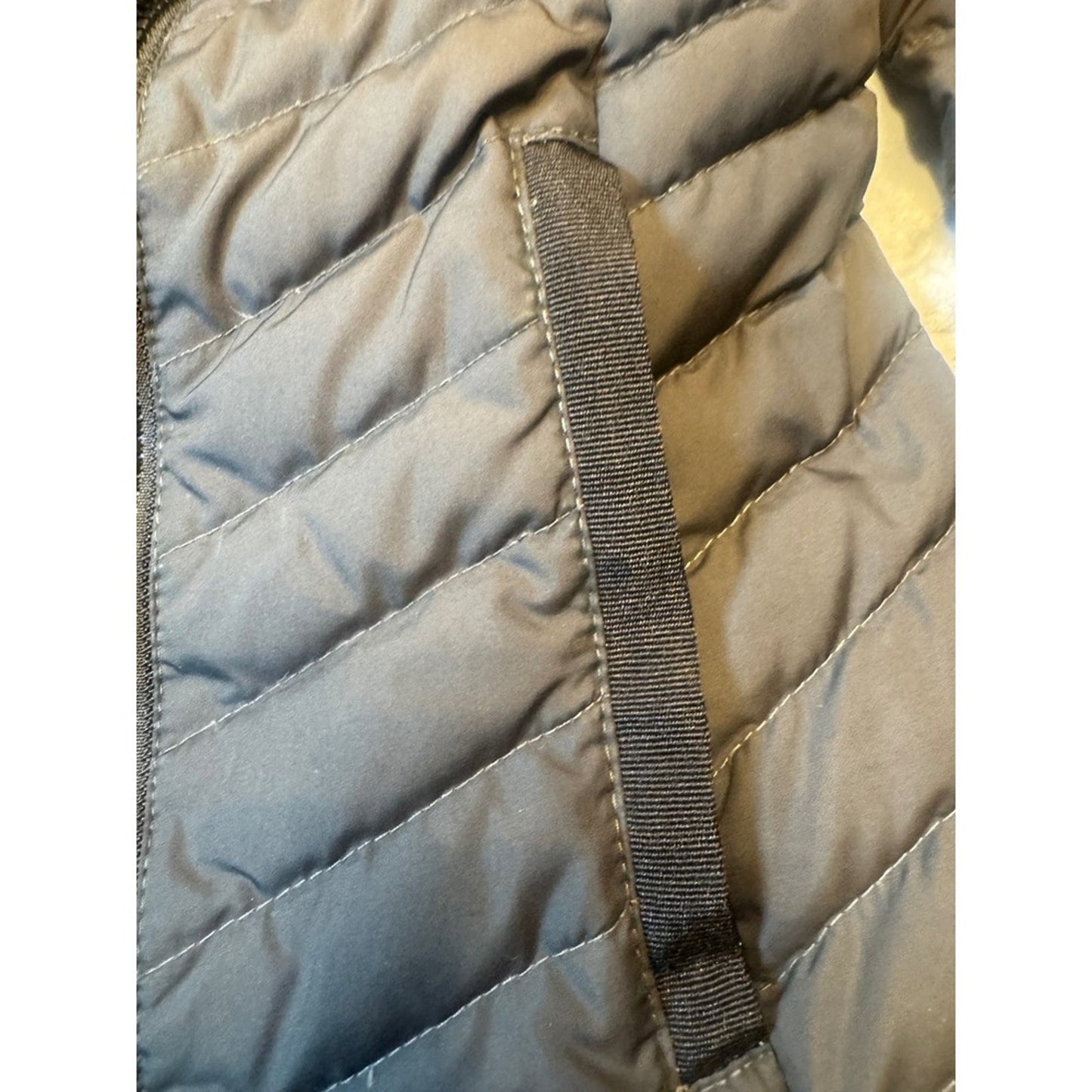 Athleta Black Down Feather Puffer Jacket Women's M Quilted Asymmetrical Zip Coat