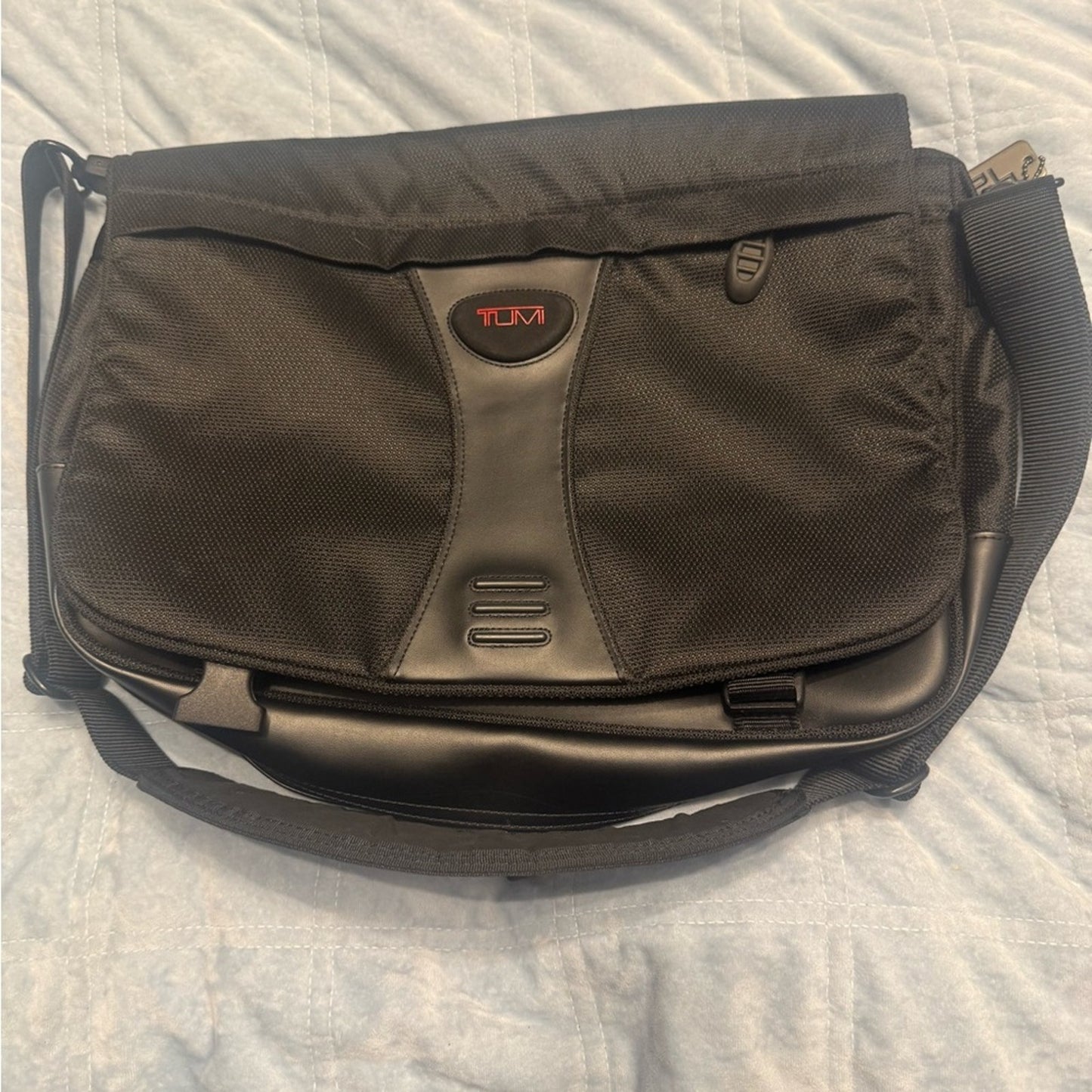 Tumi Black  Messenger Bag with Red Logo