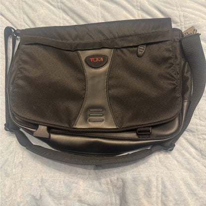 Tumi Black  Messenger Bag with Red Logo