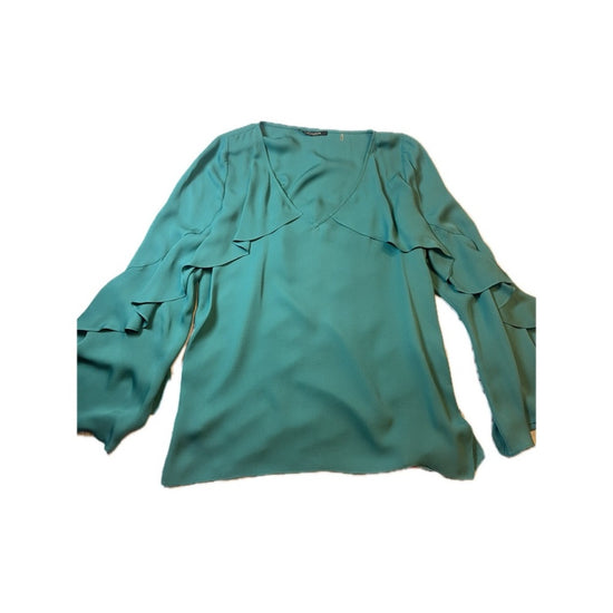 Kobi Halperin Teal Ruffle V-Neck Long Sleeve Blouse Women’s Size M
