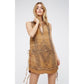 Free People Dress Tan Sleeveless Beaded Accents Boho Mini Dress