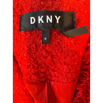 DKNY Red Bouclé Frayed Edge Jacket Women's Size 6