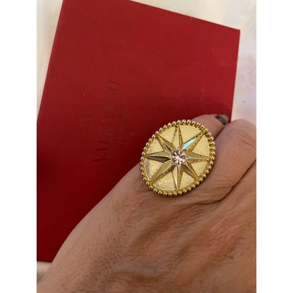 IOAKU Gold-Tone Compass Starburst Statement Ring Pink Center Stone