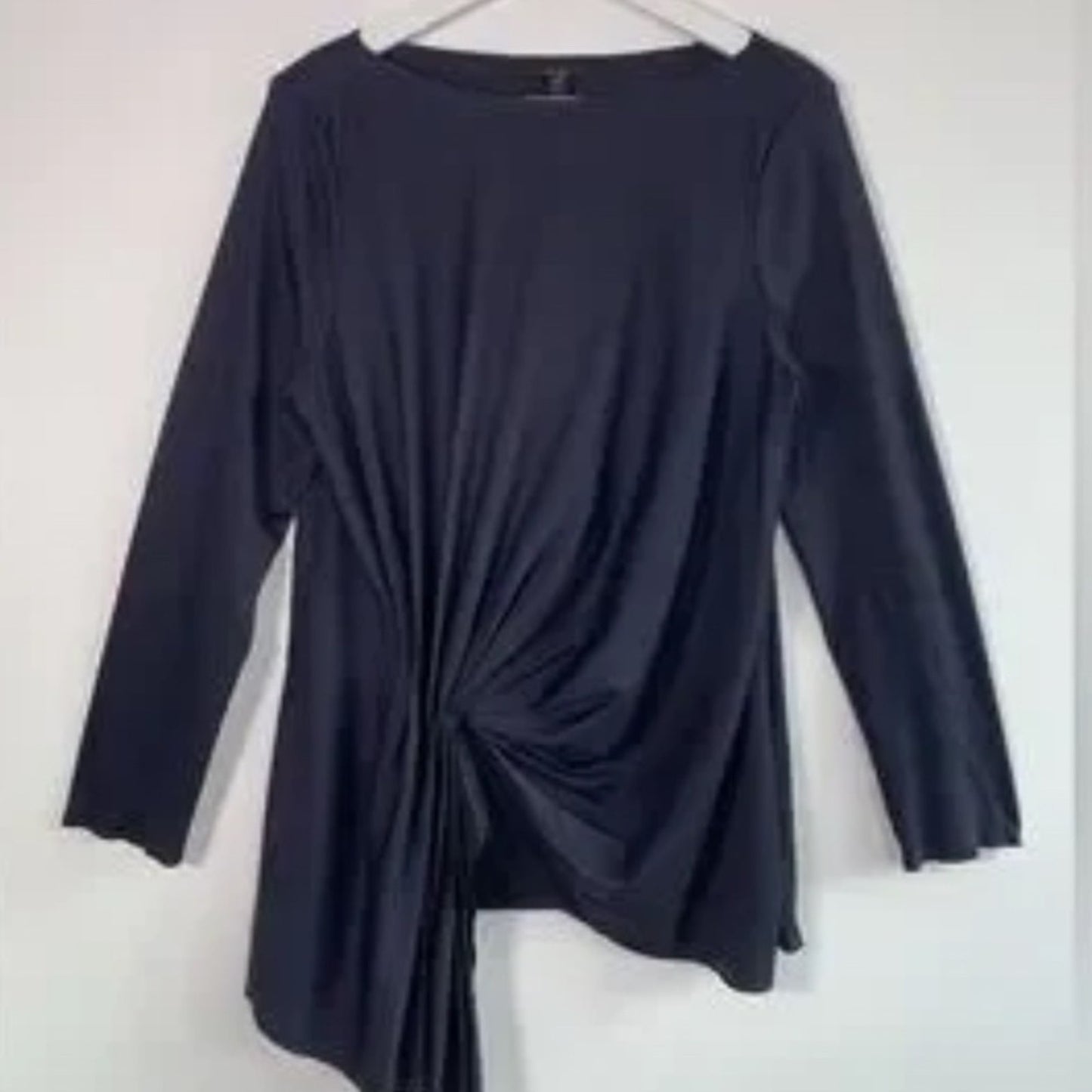 COS Asymmetrical Drape Twist Long Sleeve Top Navy Blue Size M NWT