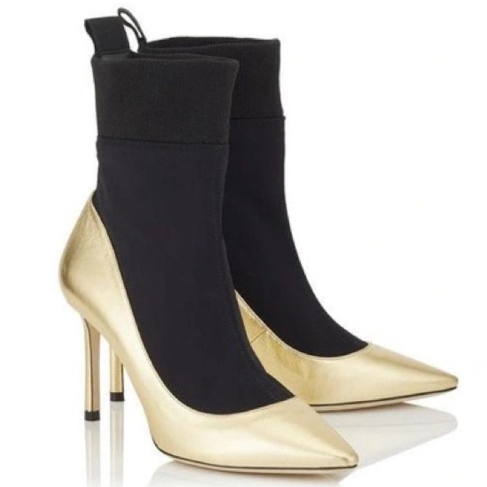 Jimmy Choo Black and Gold Stiletto Heeled Boots